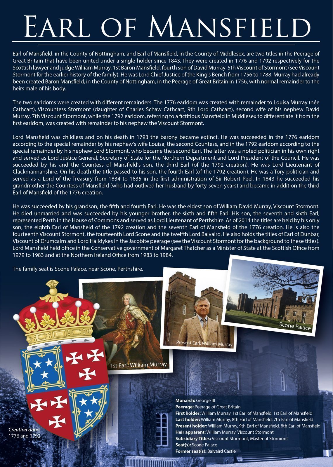 Earl of Mansfield poster with the family coat of arms